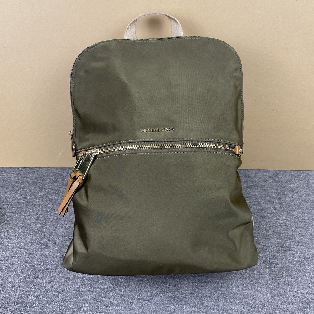Michael Kors Polly Medium Slim Nylon Backpack Olive Green EUC